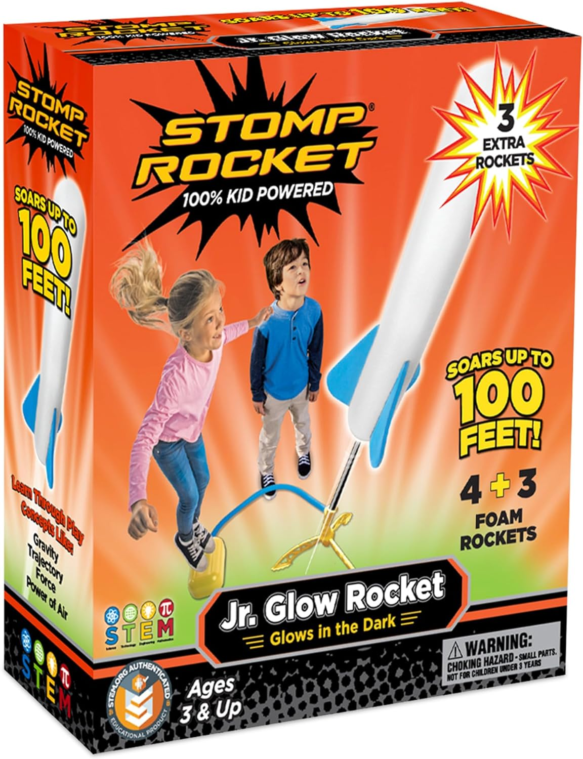 Stomp &amp; Soar™ Glow Rocket Launcher - 7 Foam Rockets | Outdoor Active Play Toy for Kids 5+ | Night Glow Fun