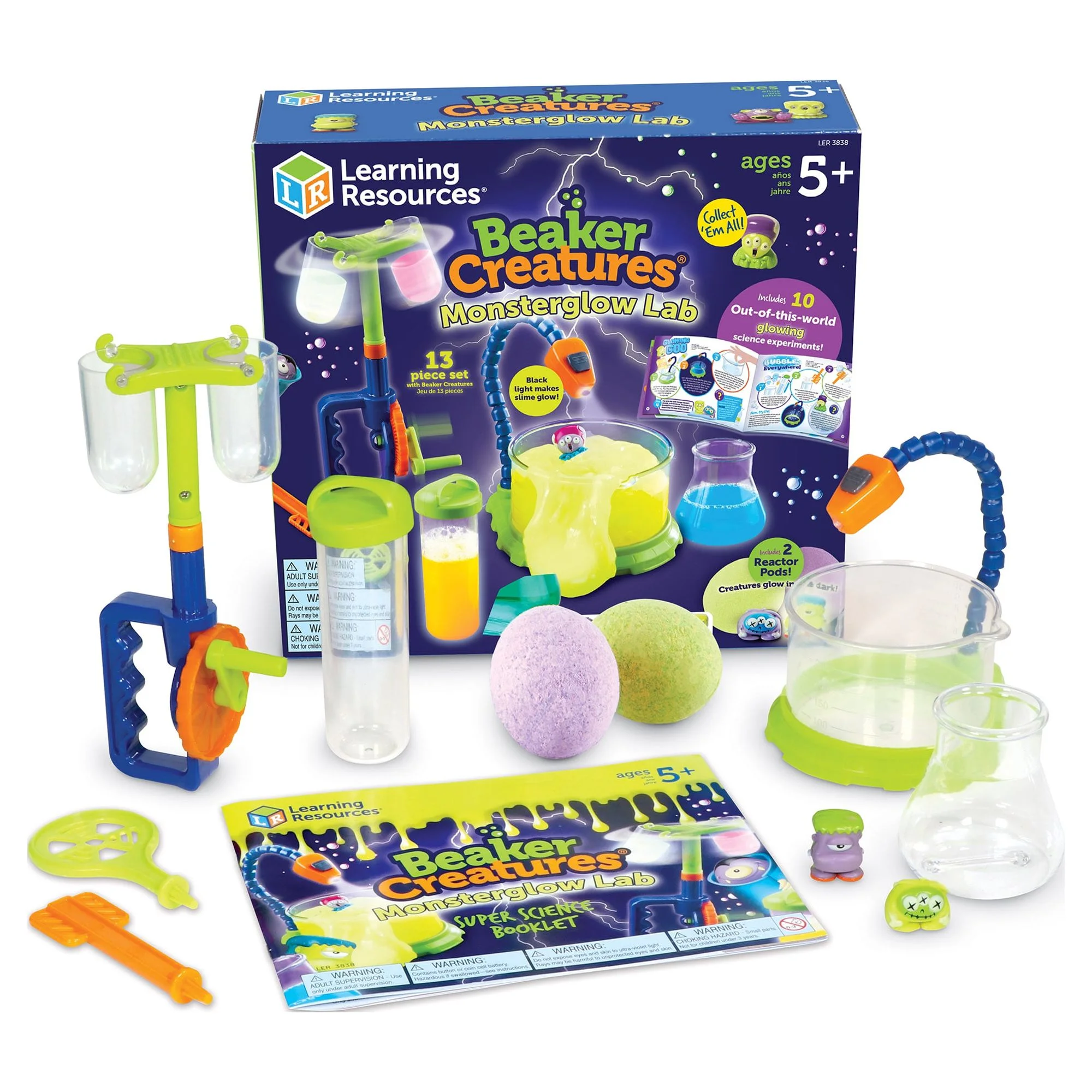 Beaker Creatures Monsterglow Lab - 13 Pieces, Boys and Girls Ages 5+ Kids Educational Science Kits, Slime for Kids